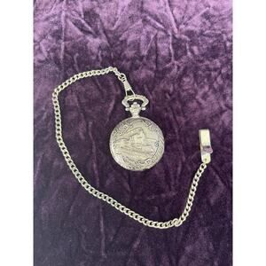 Milan Quartz Locomotive Train Pocket Watch Silver Tone Japan